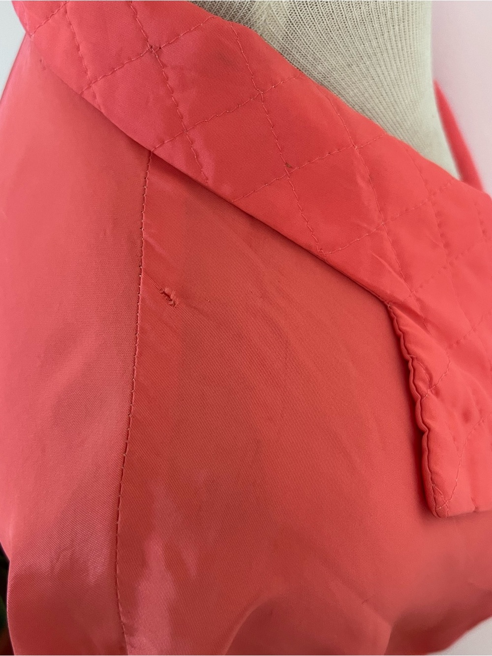 Vintage Coral Satin Long Robe with Embroidered Pocket and Tie Waist - Picture 4 of 6